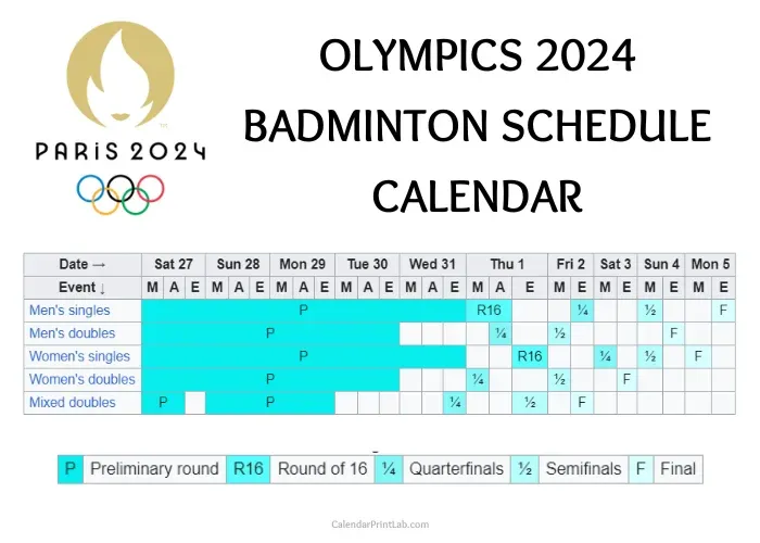 olympics 2024 badminton schedule calendar