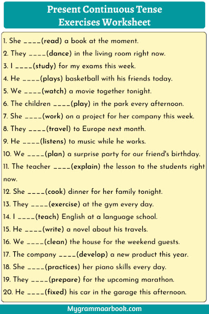 present continuous tense exercises worksheet