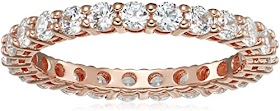 Platinum or Gold Plated Sterling Silver All-Around Band Ring set with Round Swarovski Zirconia | iko women's fashion