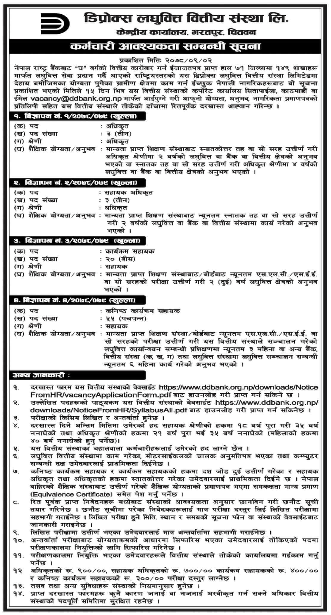 Deprose Laghubitta Bittiya Sanstha Limited Vacancy