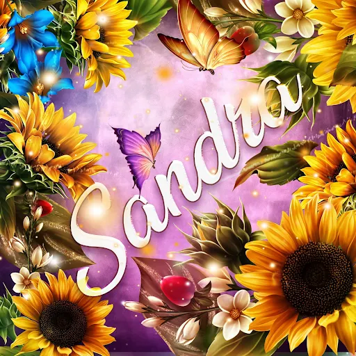 imágen con el nombre saori con fondo de girasoles y mariposas para descargar gratis