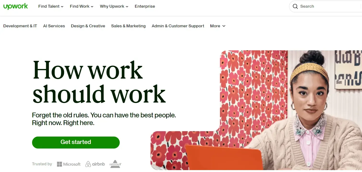 Une capture d'écran d'Upwork