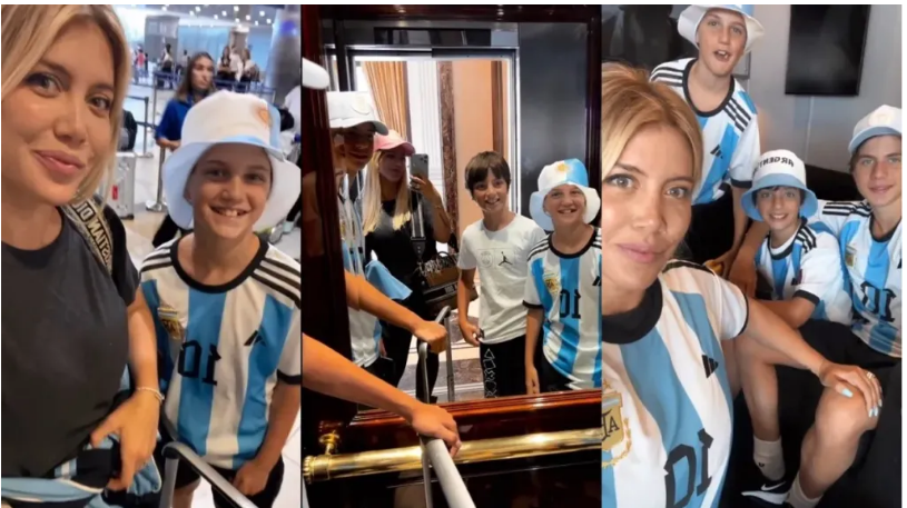 Wanda Nara llegó con a sus hijos a Qatar para ver la final del mundial