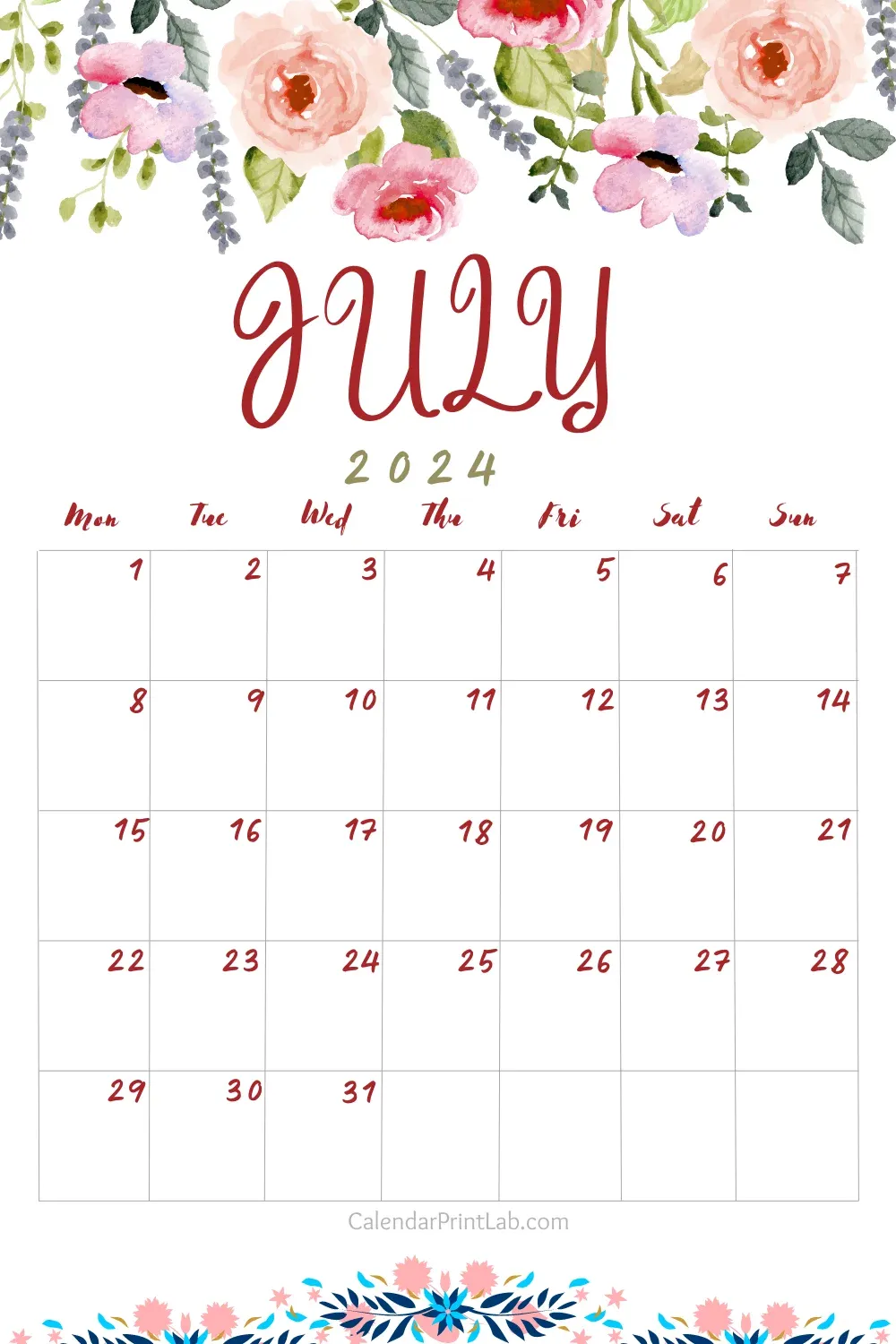 Download July 2024 Flower Calendar