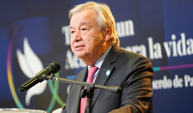 El Secretario General de la ONU, António Guterres, pronuncia su discurso en el evento de la Justicia Especial por la Paz en Colombia.Mision de Verificación de la ONU en Colombia