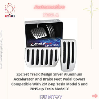 2pc Set Track Design Silver Aluminum Accelerator And Brake Foot Pedal Covers Compatible With 2012-up Tesla Model S and 2015-up Tesla Model X