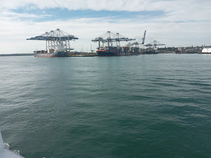 View of Waitemata harbour ( Auckland Port) from Catamaran Ferry.