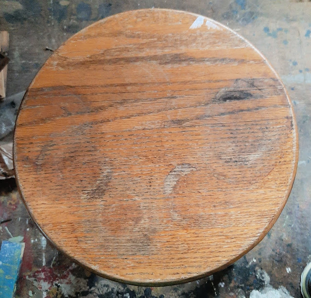 thrift store wood stool before