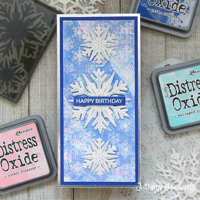 Happy Birthday Winter Card by Juliana Michaels featuring Tim Holtz Sizzix 3D Snowflake Impresslit