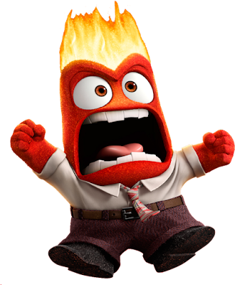 ID: the character Anger, from Inside Out, is red and wearing slacks, a white button-up, and a tie. Anger's head is exploding upward in firey rage while legs and arms are splayed and hands are balled into fists.