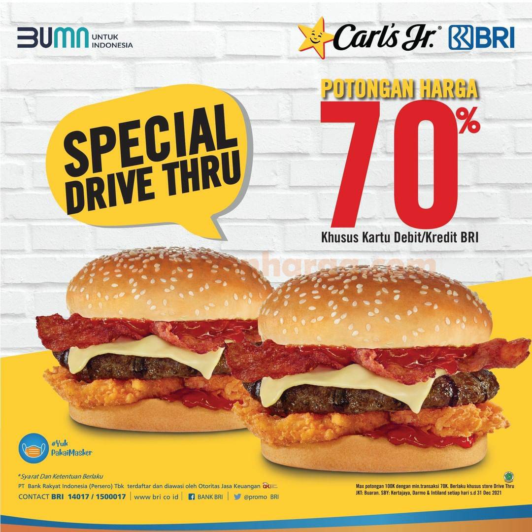 CARLS JR Promo Potongan Harga 70% Khusus Debit & Kartu Kredit BRI