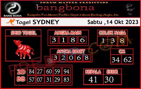 Prediksi Bang Bona Sydney Sabtu 14 Oktober 2023