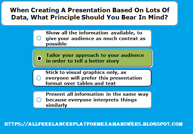 When creating a presentation based on lots of data, what principle should you bear in mind answer