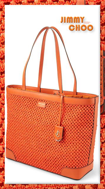 ♦Jimmy Choo Nine2Five amber orange raffia net and calf leather tote bag #jimmychoo #bags #orange #brilliantluxury