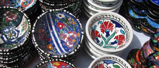 Decorative bowls in an artisan booth in Chicago, Illinois