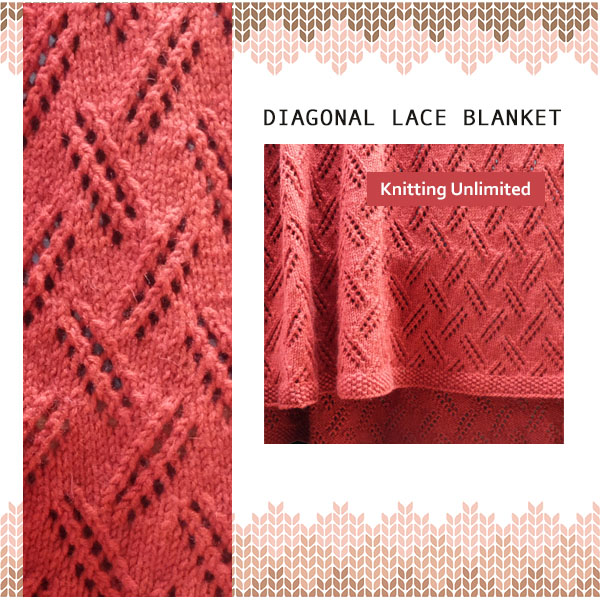 Knitting Unlimited Blanket 08: Diagonal Lace. Free baby blanket pattern