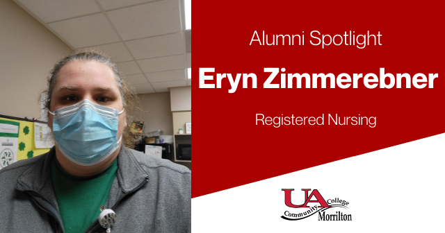 Alumni Spotlight, Eryn Zimmerebner, Registered Nursing. Located to the left of the image is a picture of Eryn.