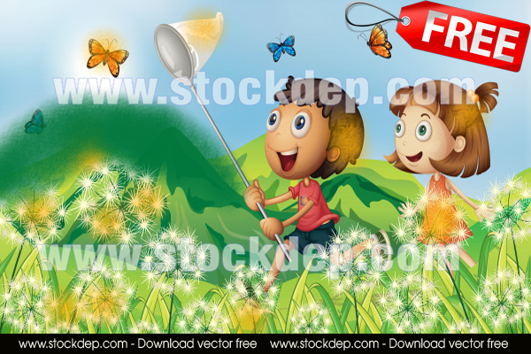 Free Nature scene background with bees vector