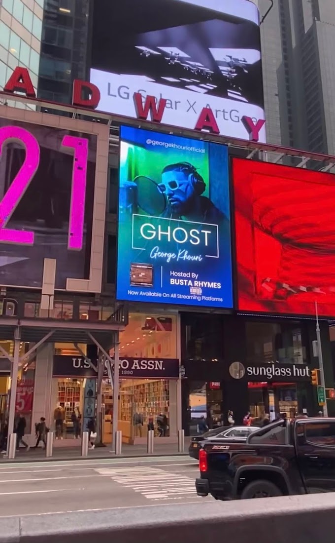 George Khouri’s New Single “GHOST,” hosted by Busta Rhymes, earns him a Billboard in the Middle of Times Square NYC