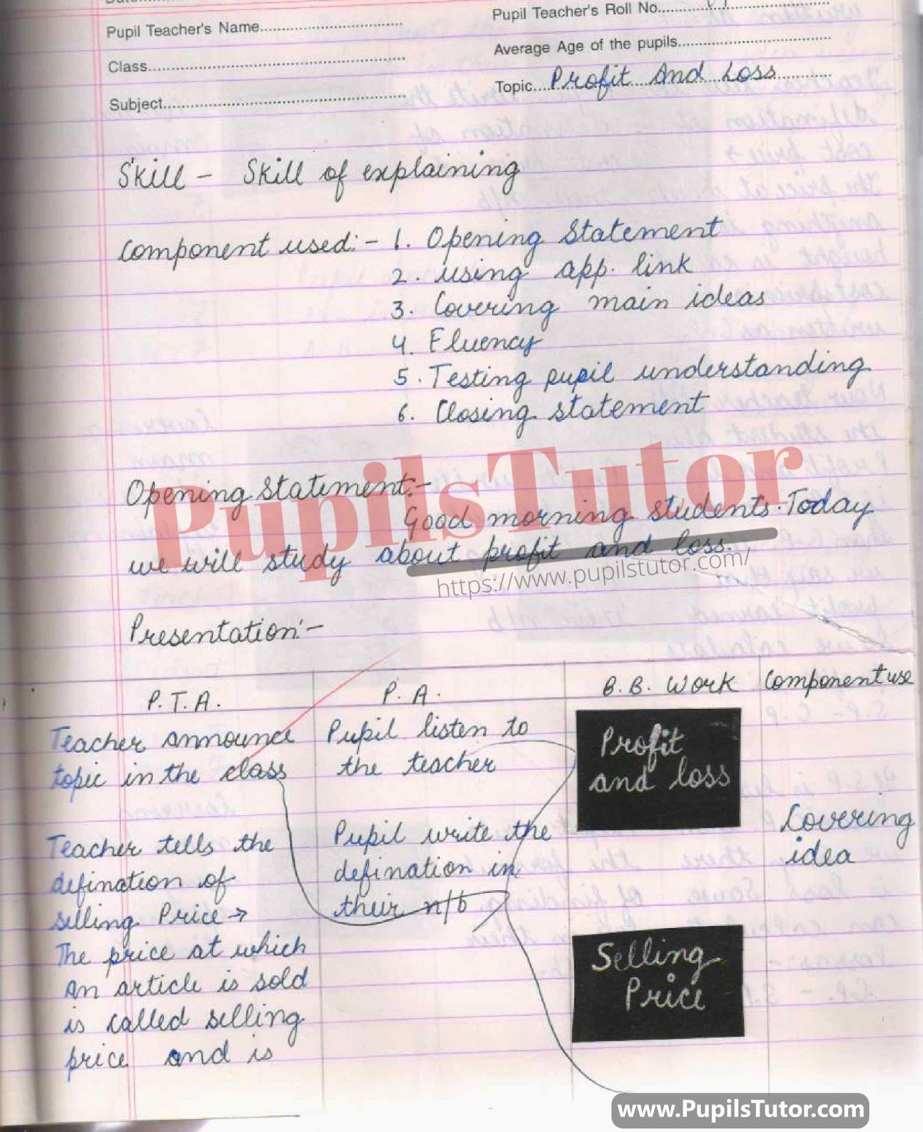 Mathematics Lesson Plan For Class 7 On Profit And Loss Calculation And Formula – (Page And Image Number 1) – Pupils Tutor