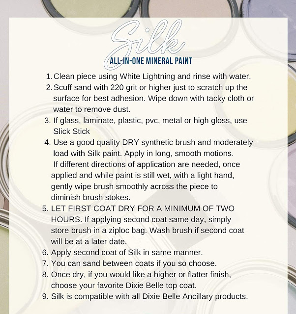 Photo of Dixie Belle's Silk Paint application directions.