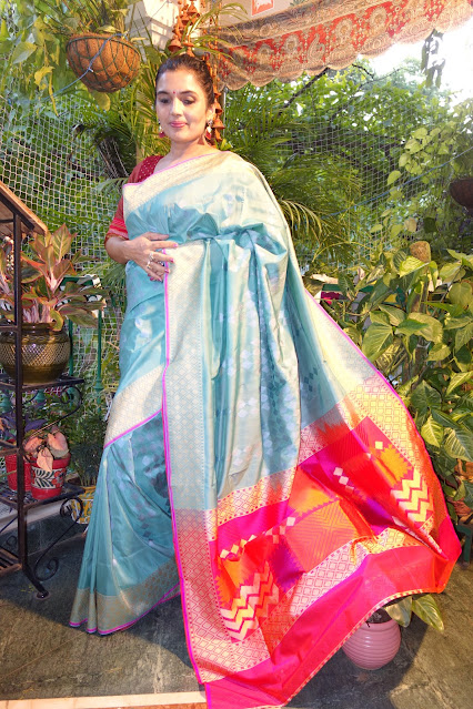 Ektara silk Banarasi saree with Rangkaat pallu