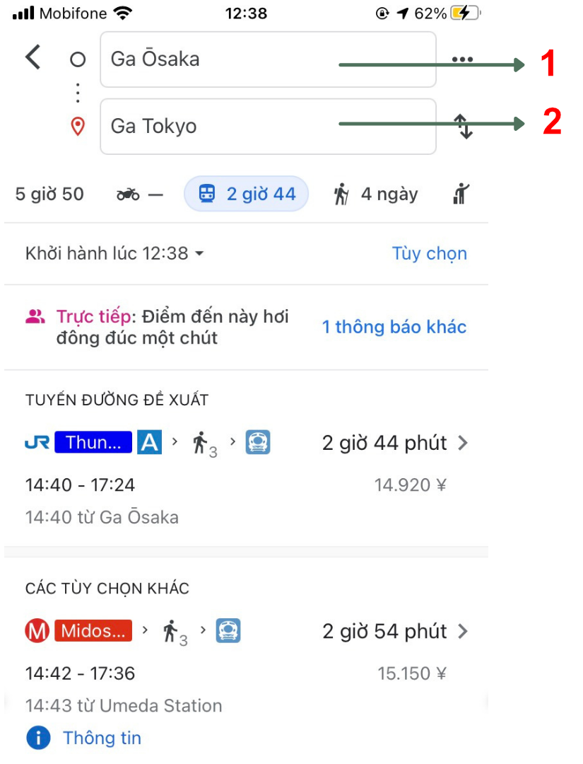 Cách tra tàu ở Nhật Bản bằng Yahoo Transit và Google Maps