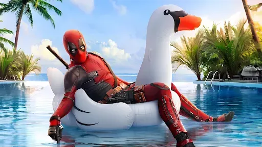 DEADPOOL IN THE POOL WALLPAPER 4K