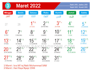 Kalender bulan maret 2022