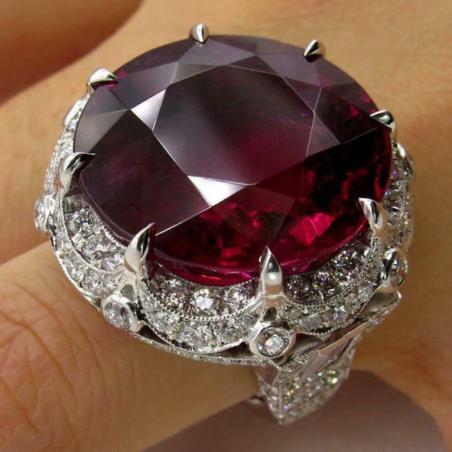 Round Ruby Large Stone Diamond Ring