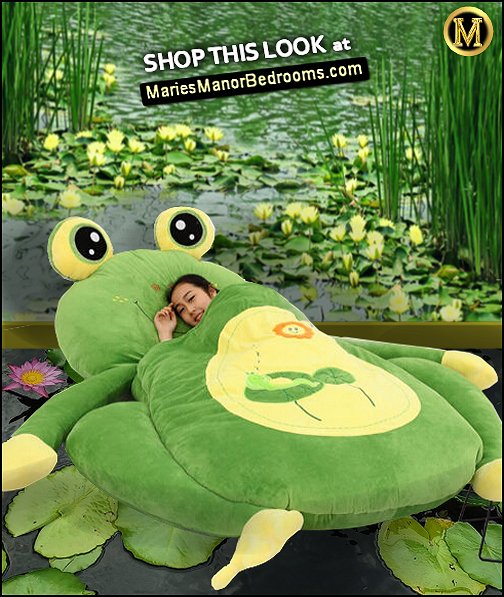 Giant plush frog bed Frog pond floor wallpaper Frog pond wallpaper mural frog decor