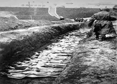 خندق محفور لمقبرة جماعية لضحايا جرائم الحرب العالمية الثانية