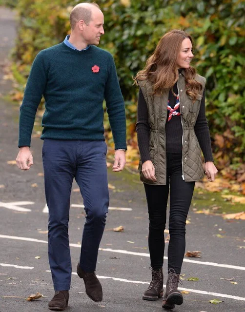 Kate Middleton wore a recycled quilted tech fabric vest by Ganni. Really Wild clothing cashmere sweater