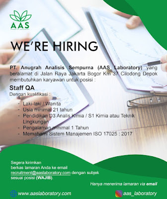 Lowongan Kerja - Job Vacancy : Anugrah Analisis Sempurna (AAS Laboratory)