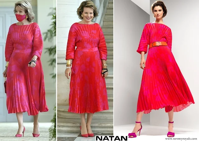 Queen Mathilde wore NATAN Gabin Printed pleated twill dress