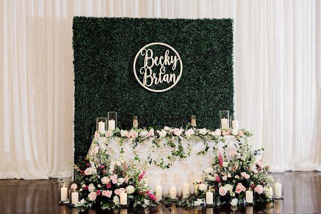 bride and groom sweetheart table