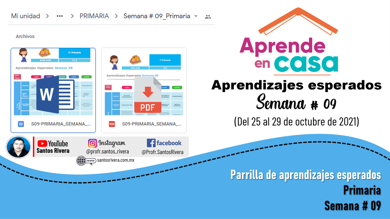 Aprendizajes esperados de la semana # 9 de aprende en casa Primaria (del 25 al 29 de octubre de 2021)