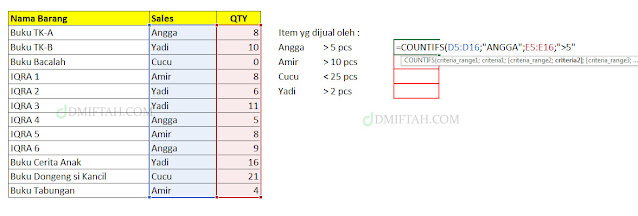 rumus function countifs microsoft excel