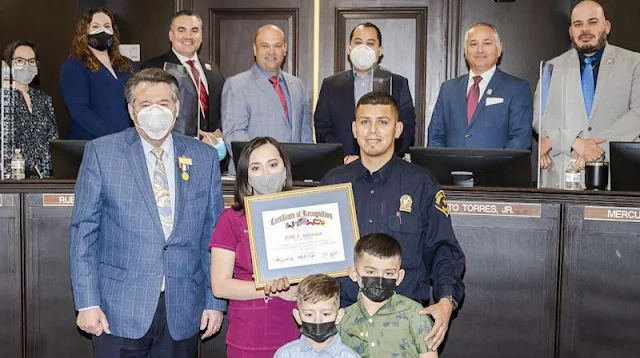 Jose Aranda recognised for his bravery in saving the lives of 45 cats at the Laredo cat shelter fire