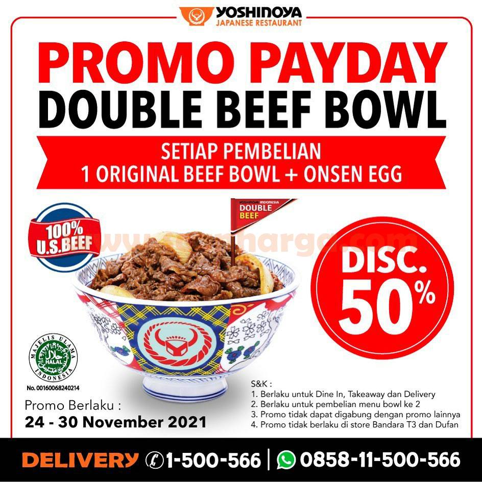 Promo Yoshinoya Payday – Double Beef Bowl Diskon 50%