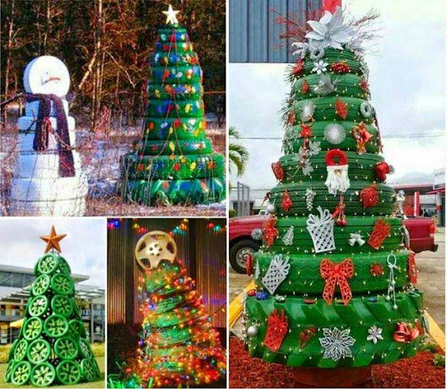 Árboles de navidad con neumáticos reciclados