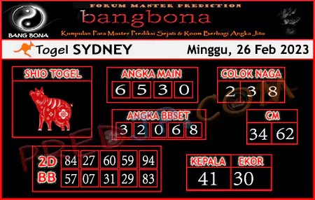 Prediksi Bang Bona Sydney Minggu 26 Februari 2023