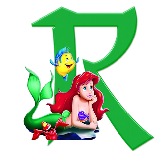 Abecedario con Letras Verdes y Ariel, Flounder y Sebastian.