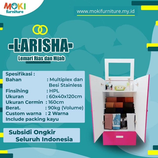 spesifikasi lemari rias dan hijab larisha moki furniture