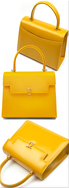 ♦Launer London bold chrome yellow Traviata patent leather top handle bag #launerlondon #bags #yellow #brilliantluxury