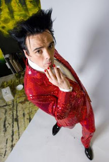 Sebastian Horsley in red sequin suit