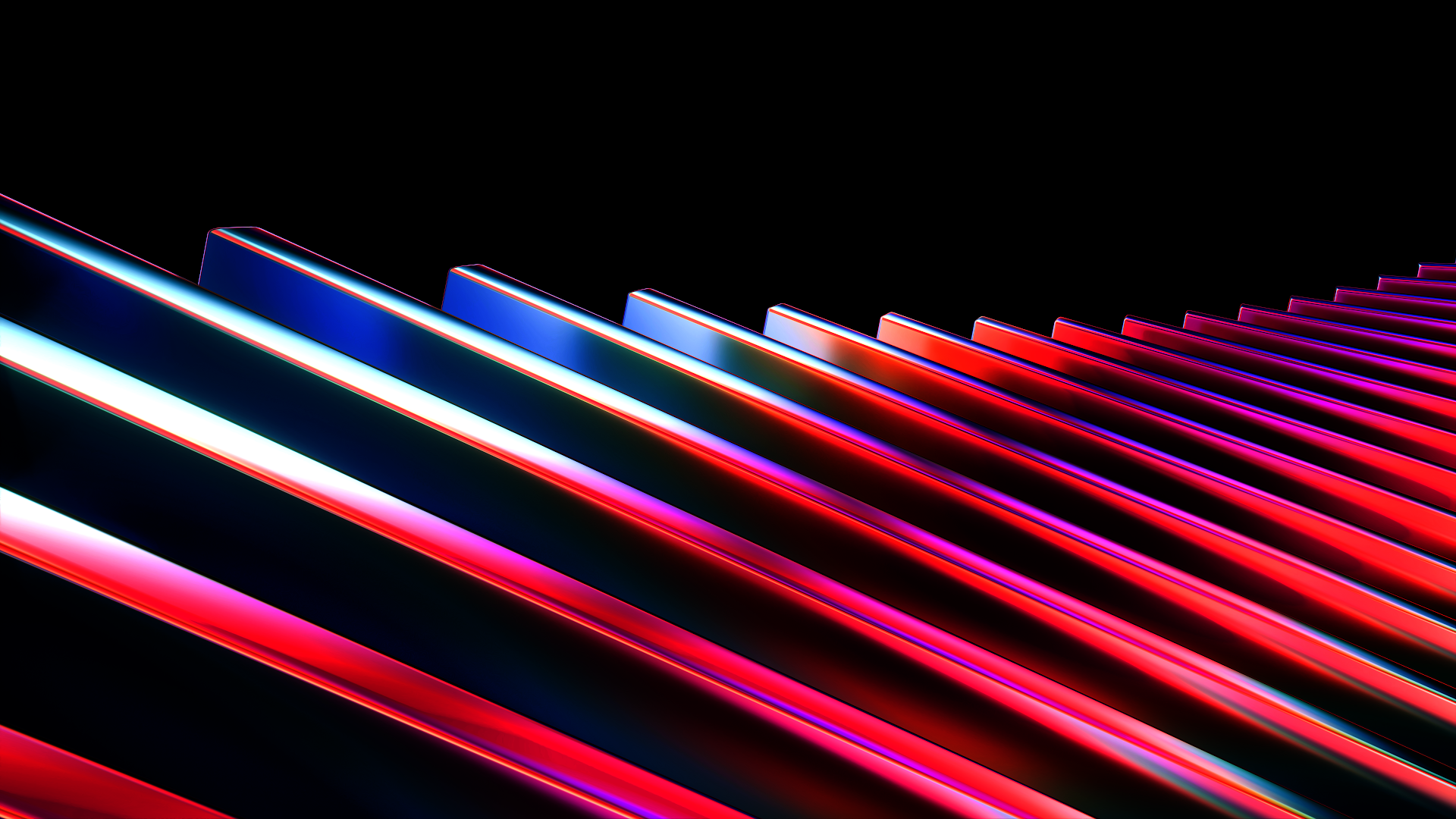 4K wallpaper featuring dynamic diagonal light stripes in vibrant colors of red, blue, and purple against a black background