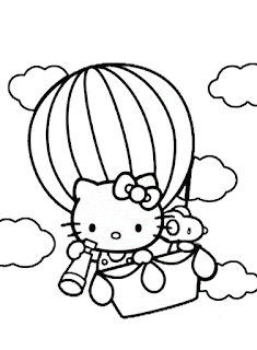 Hello Kitty in hot air balloon coloring page