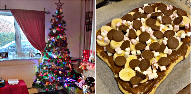 Christmas tree and chocolate pizza