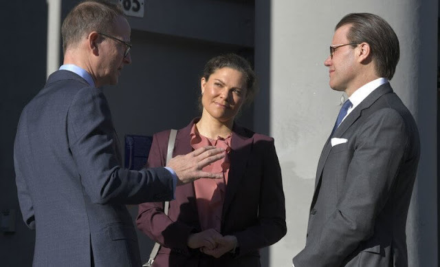 Crown Princess Victoria wore a burgundy Sasha wool suit blazer from Filippa K, and a pink Xilla ruffled silk blouse from Rodebjer